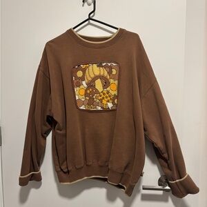 Brown mushroom crewneck upcycled sweatshirt